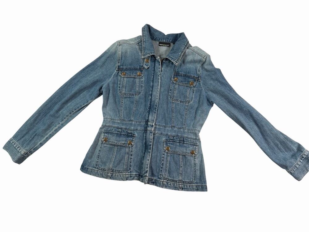 DKNY Jeans Women's Blue Zip Front Jacket Pockets Mid-Length Size L
